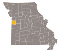 Map of Missouri highlighting Cass County