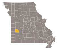 Map of Missouri highlighting Cedar County